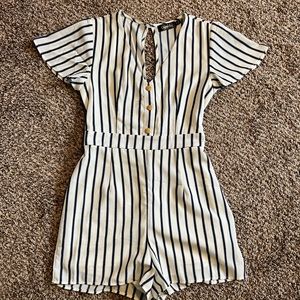 Blue and white striped romper
